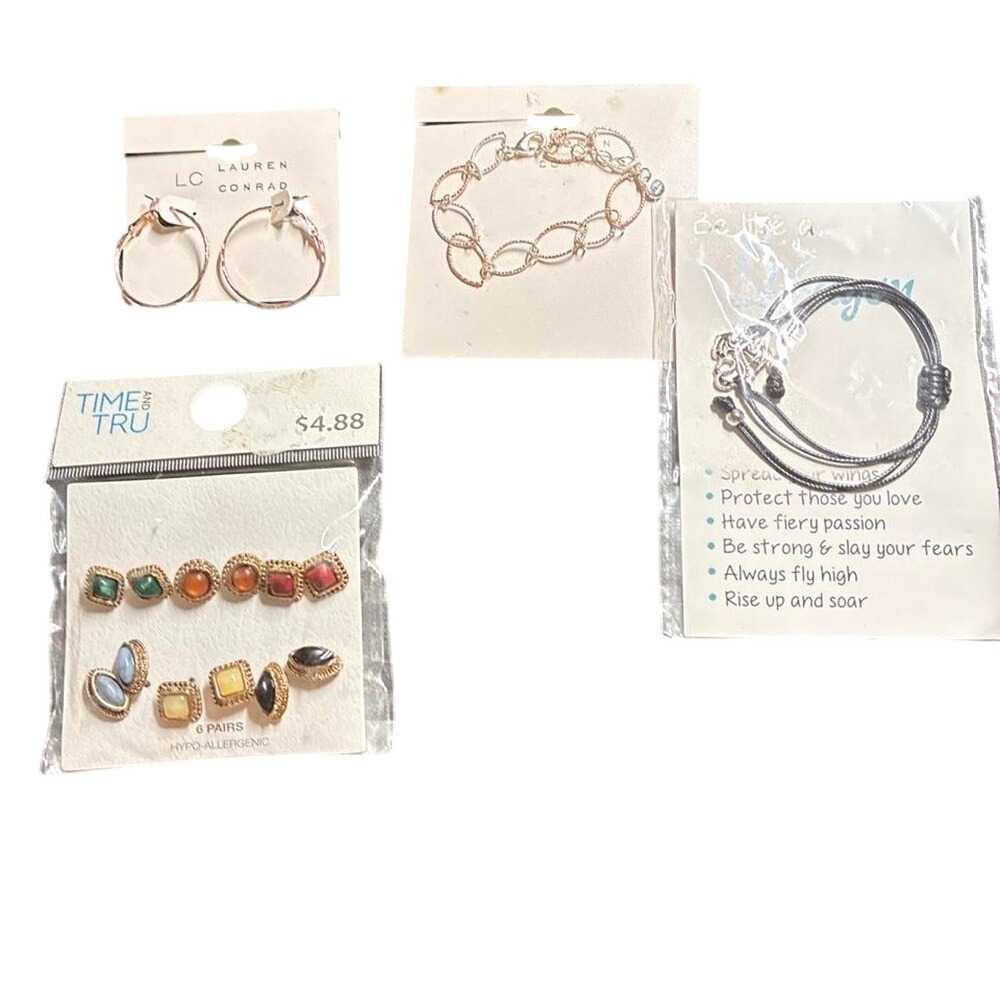 Jewelry Lot‎ 4pc LC Lauren Conrad Time and Tru Earrings Bracelet Rose Gold Tone